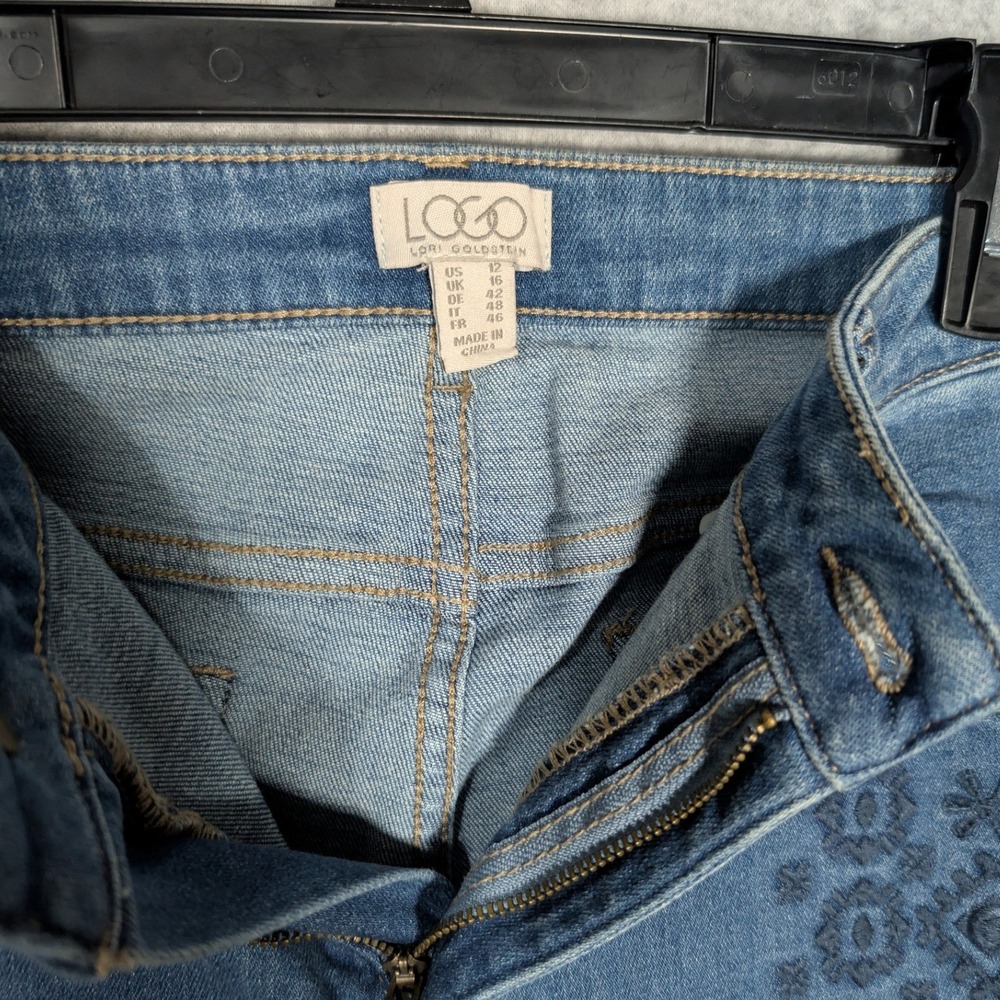 LOGO Lori Goldstein Jeans Womens 12 Blue Embroidered Boho Denim Floral - Picture 5 of 9